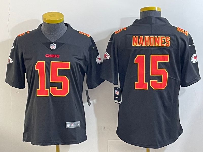 Youth Kansas City Chiefs #15 Mahomes Black Gold 2024 Nike Limited NFL Jersey style 1->youth nfl jersey->Youth Jersey